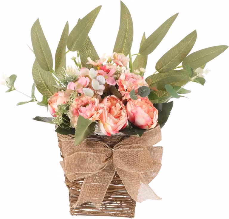 Realistische kunstbloemen in mand voor decoratie - 40 x 33 cm