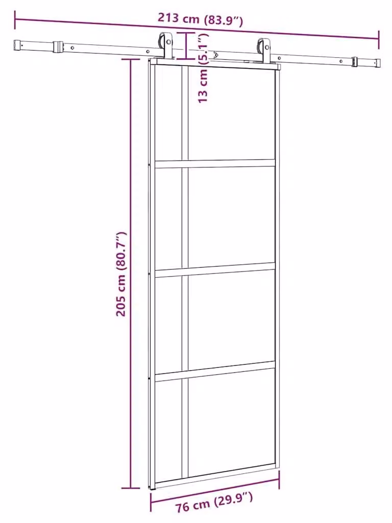 vidaXL Schuifdeur met beslag, zwart, 76 x 205 cm, veiligheidsglas