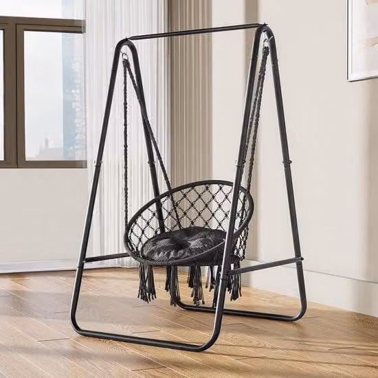 Grijs Cocoon hangstoel met standaard en kussens, B/D/H: 85 x 92 x 153 cm