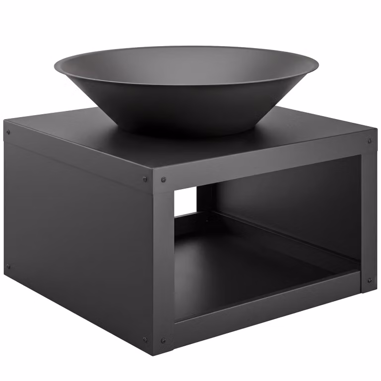 Outsunny Vuurschaal met houtopslag en pookhaak, geschikt voor hout en houtskool, zwart, Ø 59 cm