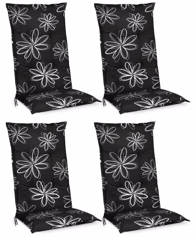 Beautissu set van 4 rugleuningen voor tuinstoel Flores, zwart, B: 120 cm, D: 50 cm, H: 6 cm