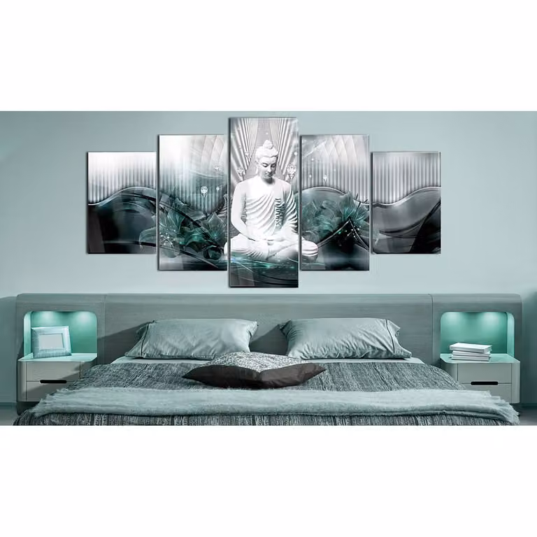 home24 Azure Meditation abstract wandecoratie in turquoise acrylglas, B: 200 cm, H: 100 cm