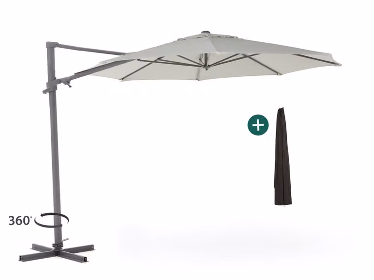 Shadowline Francisco Parasol met hoes, ronde cantilever parasol van aluminium, Diameter: 330 cm
