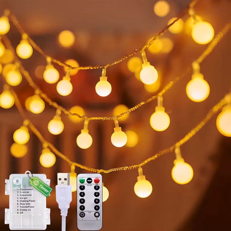 Warm wit lichtsnoer met 80 leds en afstandsbediening, 10 m, waterdicht, voor binnen en buiten