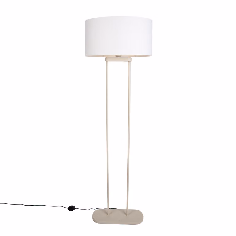 Qazqa Vloerlamp beige met witte linnen ovale kap 50 cm