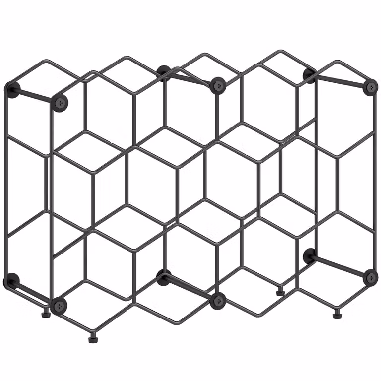 HOMCOM Wijnrek voor 13 flessen met honingraatontwerp en verstelbare voeten, Zwart, B: 43 cm, D: 15,5 cm, H: 31 cm