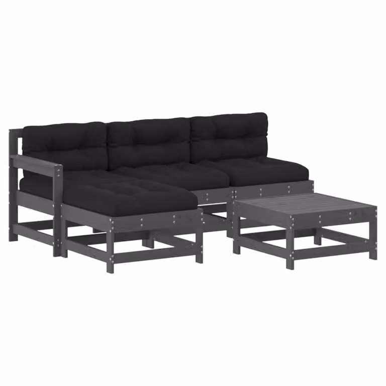 vidaXL 5-delige loungeset voor de tuin met kussens, grijs, massief hout, rustiek