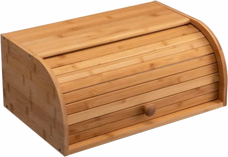 Houten brooddoos van bamboe met roldeksel voor broodopslag in de keuken