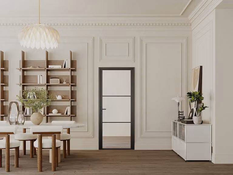 Vente-unique Omkeerbare aluminium en gehard glazen deur - Zwart - H 204 x B 93 cm - MASERU