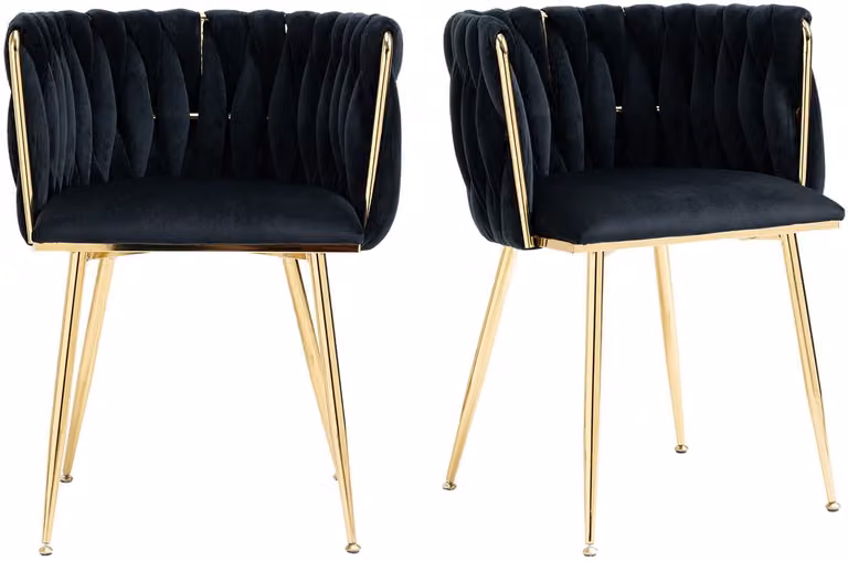 Merax Eetkamerstoelen Set van 2 Luxe Velvet Stoelen met Gouden Metalen Poten - Zwart