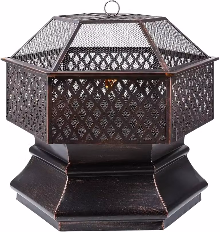 Stalen vuurschaal en tuinbarbecue met brandvertragende gaasafdekking, diameter: 66 cm