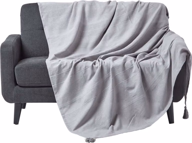Homescapes Rajput sprei, 100% handgeweven katoen, lichtgrijs, B/D/H: 225 x 255 cm