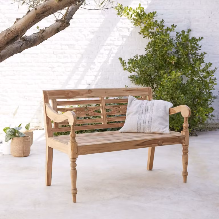 Tikamoon Tuinbank van massief teakhout met armleuningen - Bruin - B: 120 cm, D: 65 cm, H: 88 cm