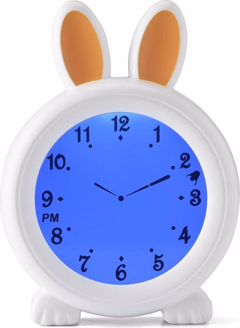 Alecto BC100BUNNY Digitale wekkerradio voor de kinderkamer, Rond, Wit, met nachtlampje en oplaadbare batterij