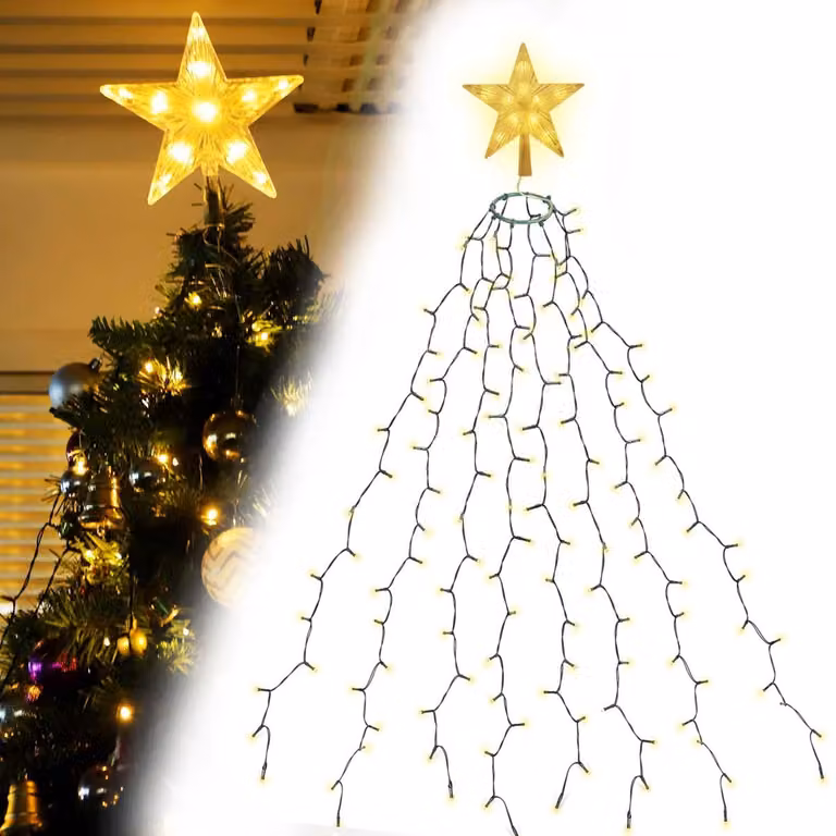 Salcar LED-lichtketting voor kerstboom met 8 lichtslingers en een LED-ster, 2 meter