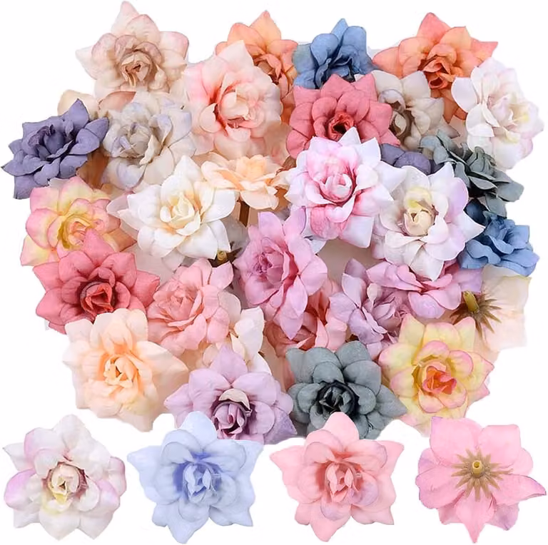 50 Stuks Mini Kunstbloemen voor DIY Decoratie - Kleurrijke Zijde Bloemkoppen voor Bruiloft en Feestelijke Ambachten
