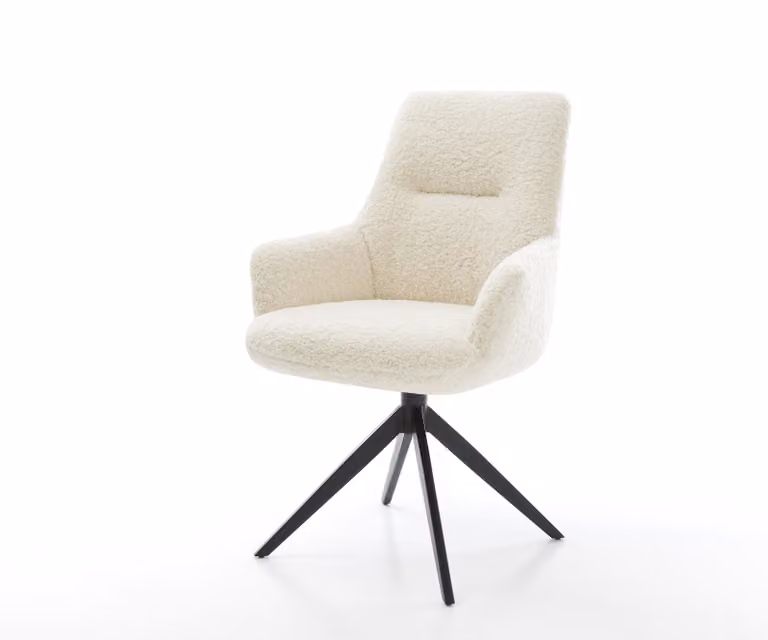 DELIFE Zelia-Flex Draaistoel met armleuning in teddy beige boucle en zwart kruisframe