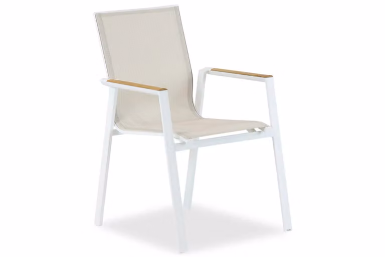 Lifestyle Garden Furniture Fiora dining tuinstoel met armleunnen, wit textilene en gepoedercoat aluminium