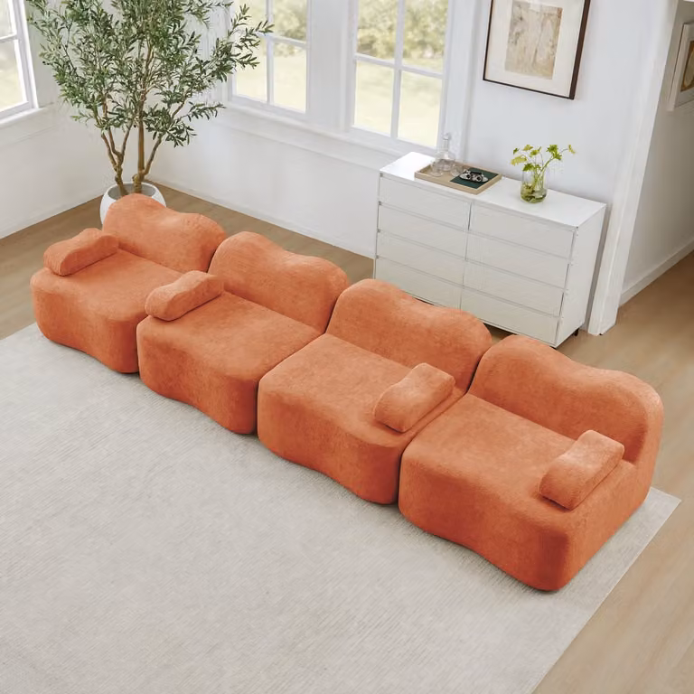 Modulaire 4-Zits Bank XXL Oranje - Frameloos Fluweel Design met Verplaatsbare Armleuningen en Diepe Zit - U-vormige Sofa voor de Woonkamer