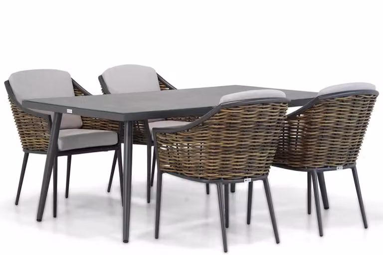 Coco Olivine/Sophia 5-delige tuinset met aluminium en rattan, 180 cm, groen/grijs