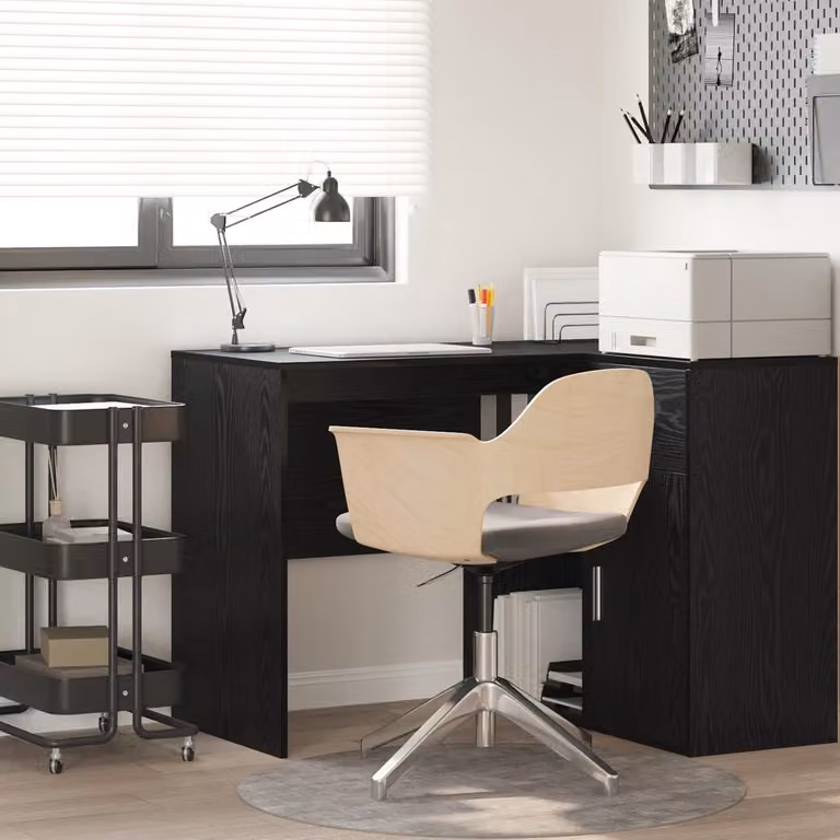 Bureau met twee legplanken voor thuiswerken en studie - Zwart eiken - B: 100 cm, D: 50 cm
