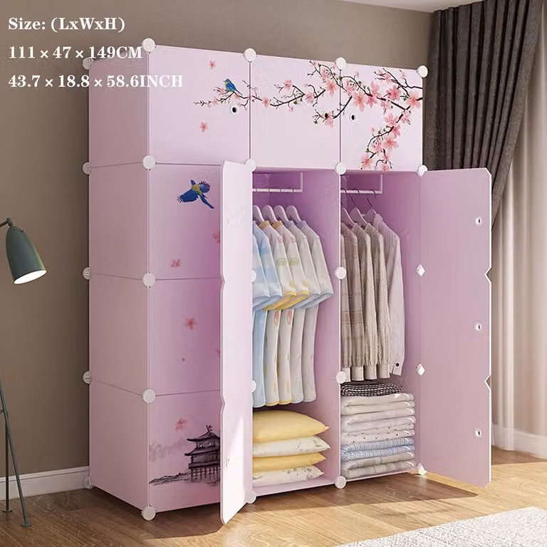 Draagbare Modulaire Kledingkast met 12 Opbergvakken - Paars - B/D/H: 111 x 47 x 147 cm