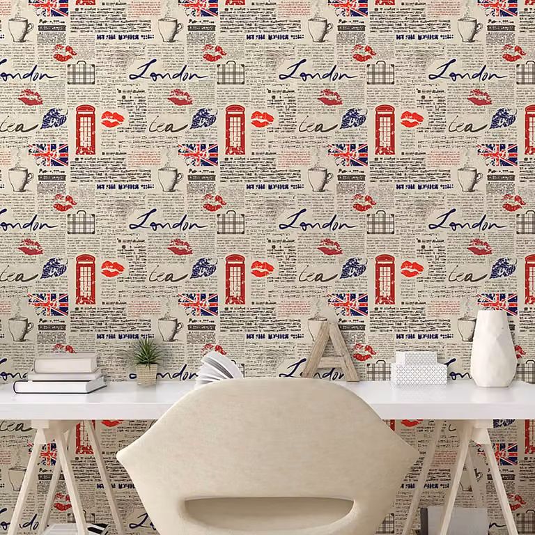 home24 Behang London Abstract Beige Multicolour Breedte: 90 cm