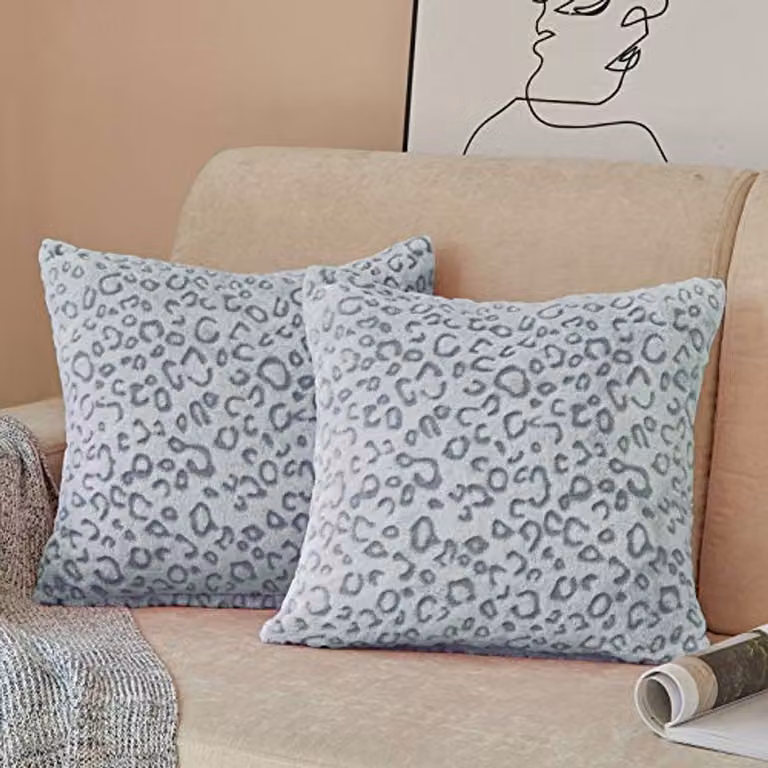 Set van 2 Flanellen Fleece Kussenslopen met Luipaardprint - 45 x 45 cm