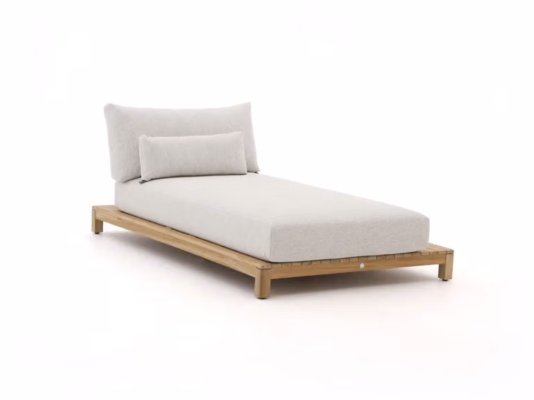 Verstelbaar ligbed SUNS van teakhout met beige outdoor fabric voor in de tuin