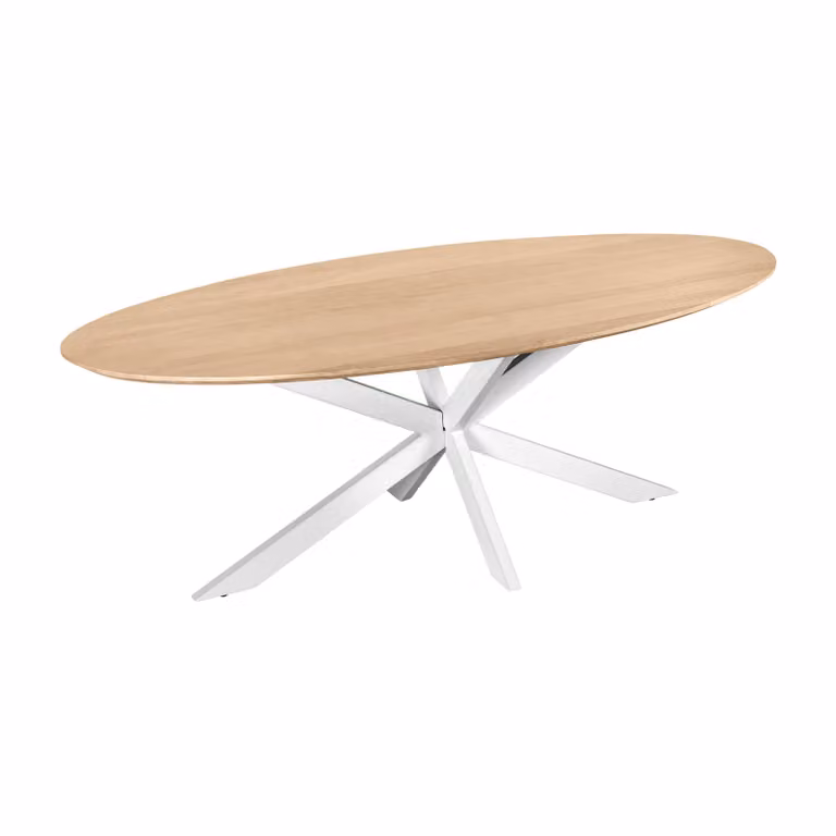 QUVIO Eettafel Sofia - Ovaal - 220 x 100 cm - Witte kruispoot - FSC gecertificeerd mangohout - Naturel