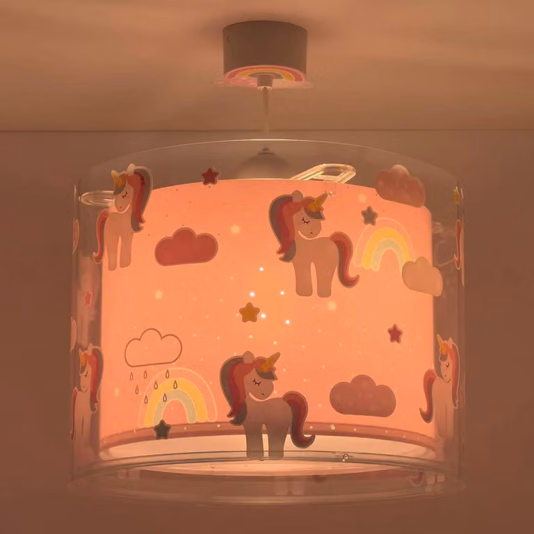 Dalber Kinderkamer hanglamp Unicorns, dimbaar, roze/multicolor, kunststof