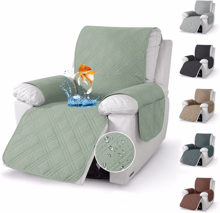 Ynkkvre Fauteuilbeschermer Mintgroen - Relaxstoel hoes met armleuningen en zakken - Antislip - 59 x 203 cm