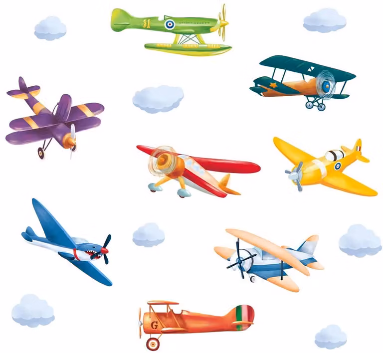 Kleurrijke Vliegtuigen Muurstickers voor Kinderkamers