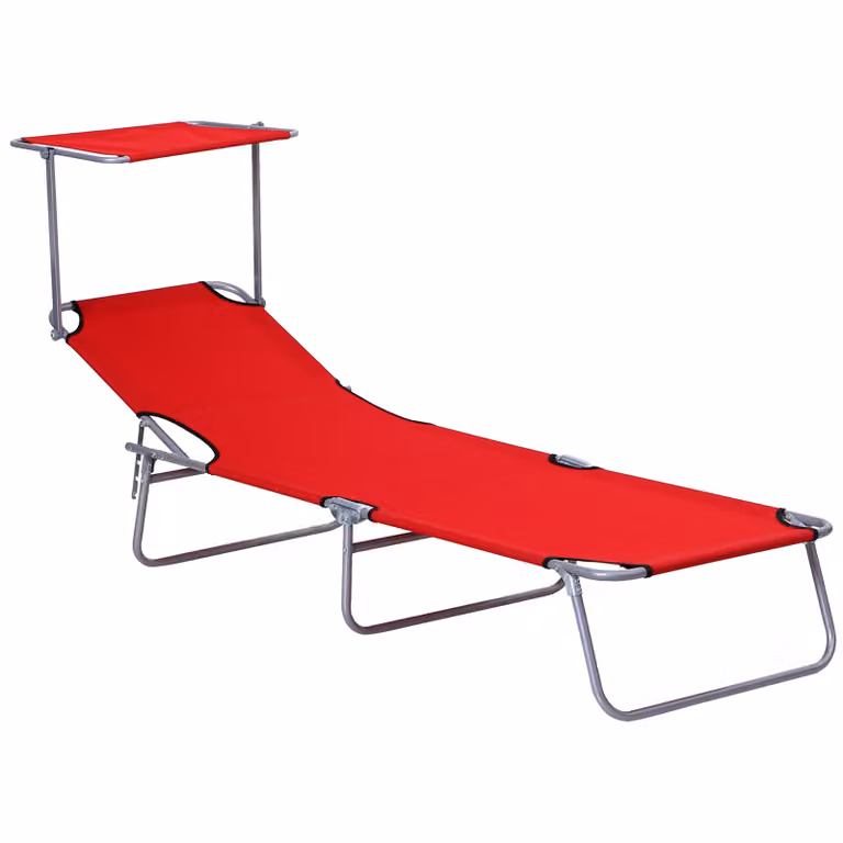 Outsunny Opvouwbare tuinligstoel met zonnedak en verstelbare rugleuning, Rood, 187 x 58 x 36 cm
