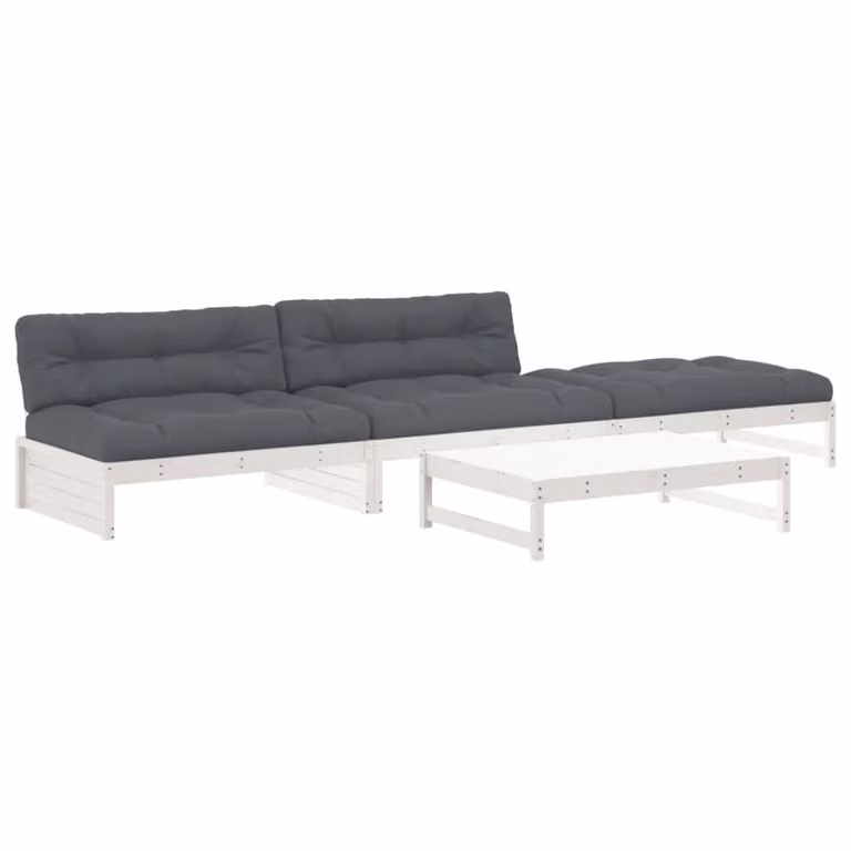 vidaXL 4-delige loungeset voor de tuin met kussens, wit, massief hout, rustiek