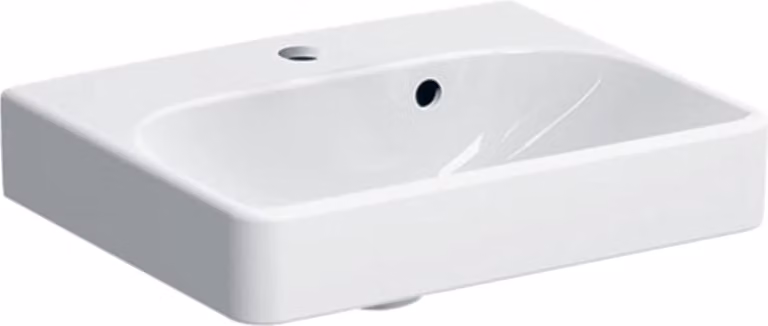 Geberit Smyle Square asymmetrische handwasbak met afvoerplug, wit, B: 45 cm, D: 36 cm