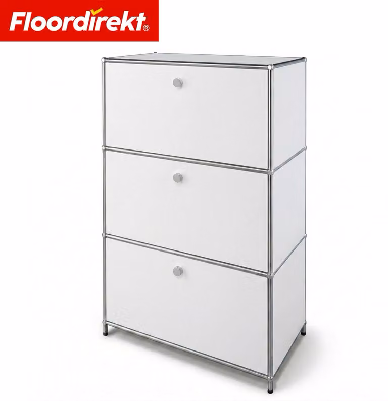 FLOORDIREKT Concept Epure MK-129 Metalen Sideboard met 3 afsluitbare vakken - Wit - B/D/H: 75 x 40 x 120 cm