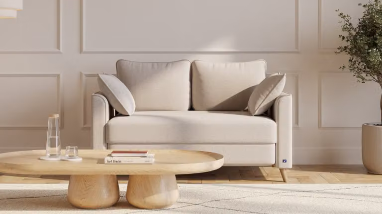 BRUNO slaapbank beige met massief hout en boxspringcomfort 120 cm