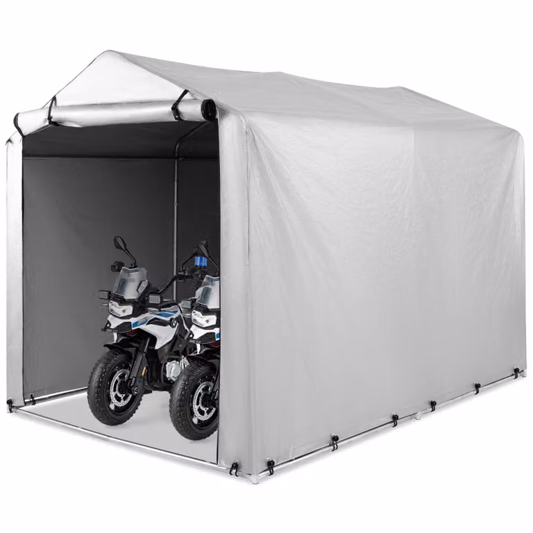 Costway Carport Garage-tent met metalen frame en oprolbare ritsdeur, Zilvergrijs, B/D/H: 218 x 160 x 164 cm