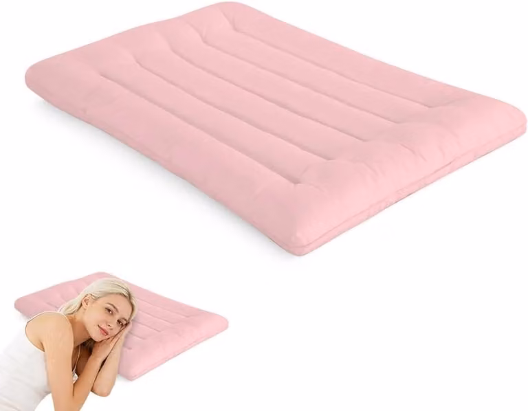 Orthopedisch Dun Slaapkussen voor Rugslapers met Nekpijnverlichting en Abdominale Ondersteuning, Roze, 45,7 x 71,1 cm