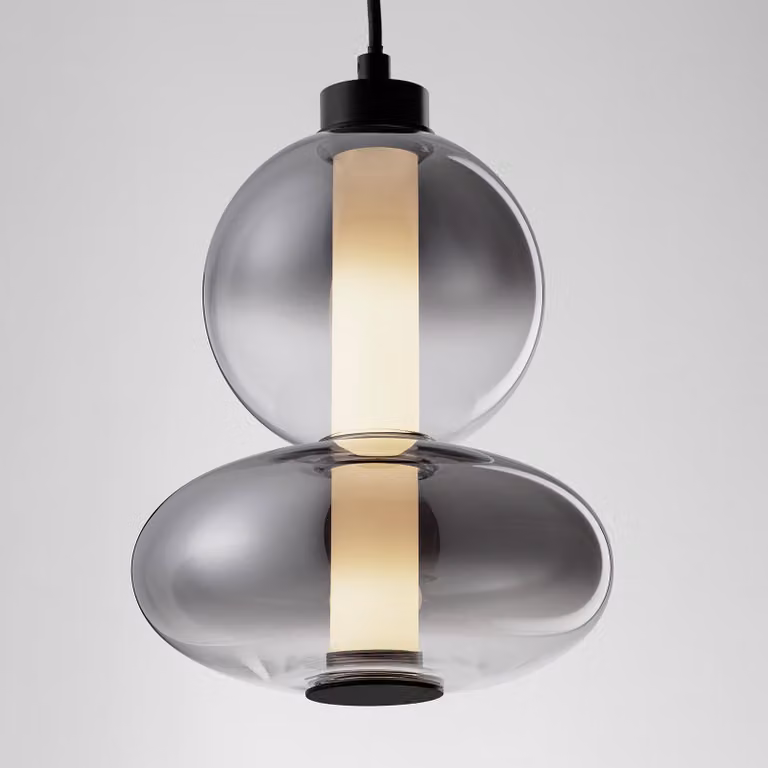 Lyora Hanglamp Bally met LED en rookglas in zwart en transparant, Hoogte: 158 cm, Diameter: 27,5 cm