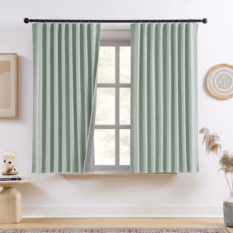 Lichtgroene Linnen Verduisterende Gordijnen - 2 Panelen - Breedte: 160 cm - Boho Woonkamer Decor