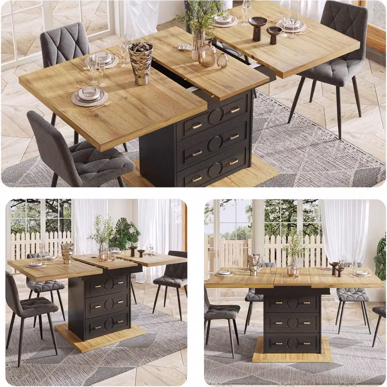 Merax Uitschuifbare eettafel met vlinderblad voor keuken, woonkamer of terras, B/D/H: 80 x 110-140 x 75 cm