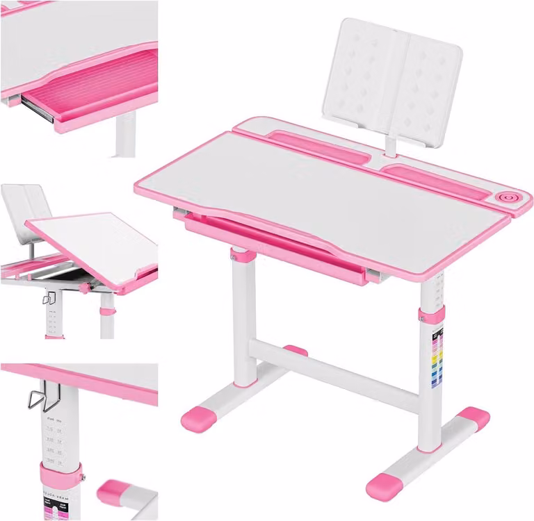 Ergonomisch Kinderbureau - In hoogte verstelbaar en met kantelbaar blad - Roze - B: 50 cm, D: 53 cm, H: 66 cm