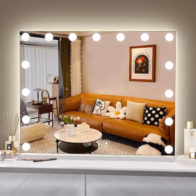 Hansong Hollywood make-upspiegel met dimbare verlichting en geheugenfunctie, wandmontage, gehard glas