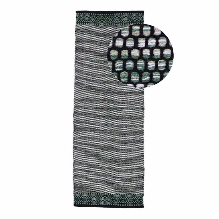 home24 Loper Kelim Mia Vloerkleed - Groen - Breedte: 80 cm, Lengte: 350 cm