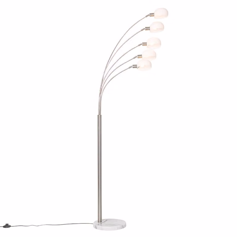 Qazqa Design vloerlamp met marmeren voet en opaal glas in wit en zilver, dimbaar en verstelbaar