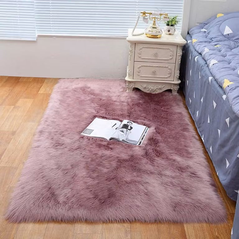 Paars kunstbont vloerkleed met extra lange poolhoogte voor in de woonkamer of slaapkamer, Breedte: 60 cm, Lengte: 120 cm