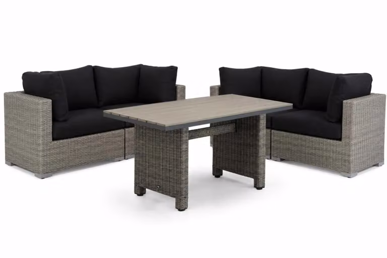 Garden Collections Toronto/Lusso 5-delige dining loungeset van polyrattan in zwart en grijs