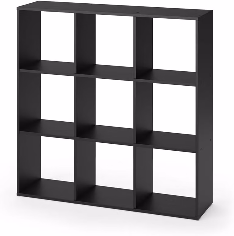 Zwarte opbergkast met 9 open vakken voor in de woonkamer, B: 108 cm, H: 104 cm